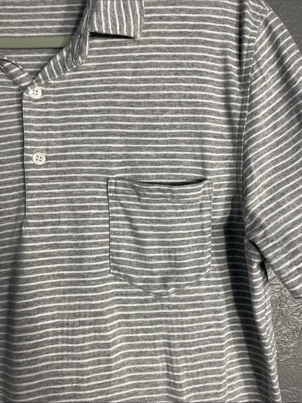 J.Crew Slub Cotton Striped Polo Shirt Men's L Gray Short Sleeve Pocket